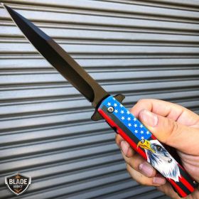 9" Stiletto Eagle American Flag Spring Assisted Folding Pocket Knife