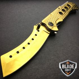 9" TACTICAL Razor Pocket Knife Cleaver GOLD