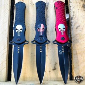 DARK SIDE BLADES Skull Punisher Tactical Spring Assisted Pocket Knife