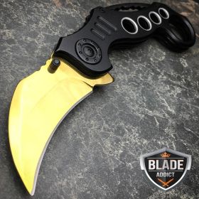 Gold Speedster Karambit Spring Assisted Pocket Knife