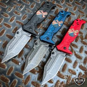 Spring Assisted Open Pocket Knife Punisher US FLAG Skull Folding Blade