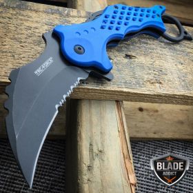 TAC FORCE BLUE Spring Assisted Pocket Knives KARAMBIT CLAW Blade Knife