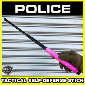 20" Solid Steel Tactical Expandable Baton Stick Self Defense w/ Nylon Pouch - Pink