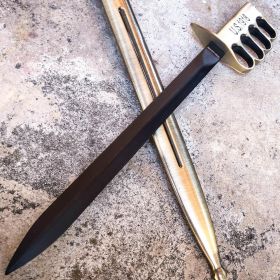 18" US 1918 Military Brass Short Sword Trench Knife w/ Sheath