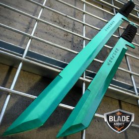 27" & 18" NINJA GREEN SWORD SET Samurai Machete COMBAT FANTASY KNIFE