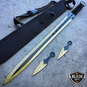 28" GOLD NINJA SWORD Machete Tactical Blade Katana Throwing Knife