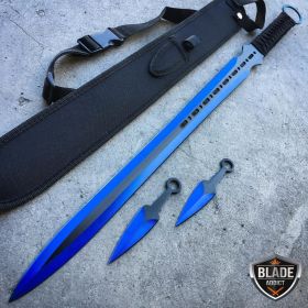 BLUE NINJA SWORD Full Tang Tactical Blade Katana 2PCS Throwing Knife