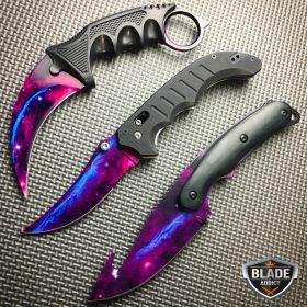 3 PC CSGO Black Galaxy Gut Hook Fixed Blade Flipper Knife Karambit SET