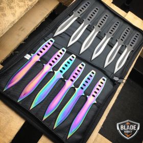 12 PCs 6" Ninja Hunting Rainbow Kunai Throwing Knives + Case