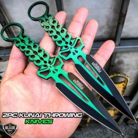 2 PC Double 8" Ninja Tactical Skull Combat Naruto Kunai Throwing Knives