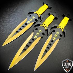 3Pc 7.5" Ninja Tactical Kunai Throwing Knife Set W/ Sheath GOLD