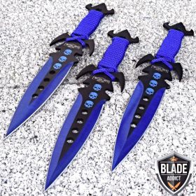 3Pc Kunai Throwing Knife Set w/Sheath BLUE