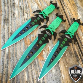 3Pc NINJA Kunai Throwing Knife Set W/Sheath GREEN