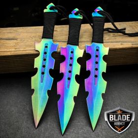 3PC Rainbow Fade Ninja Kunai Throwing Knives