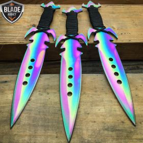 3Pc Real Kunai Throwing Knives W/Sheath Rainbow