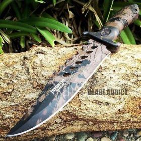 10.5" CAMO COMBAT BOWIE HUNTING KNIFE Survival Military Fixed Blade