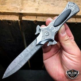 8" FANTASY FOLDING Dagger Dirk POCKET KNIFE Damascus Ninja Blade Diablo Black