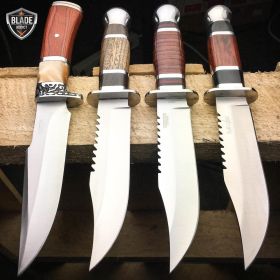 4 PC Fixed Blade Wood Hunting Knife Tactical Survival Bowie OUTDOOR Camping