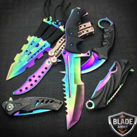 8 PC Titanium Ninja Tactical Survival Knife Set Rainbow