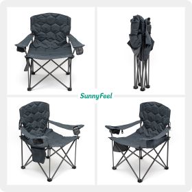 XXL Oversized Camping Chair Heavy Duty 500 LBS for Big Tall People Above 6'4 Padded Portable Folding Sports Lawn Chairs with Armrest Cup Holder & Pock (Color: Gray)